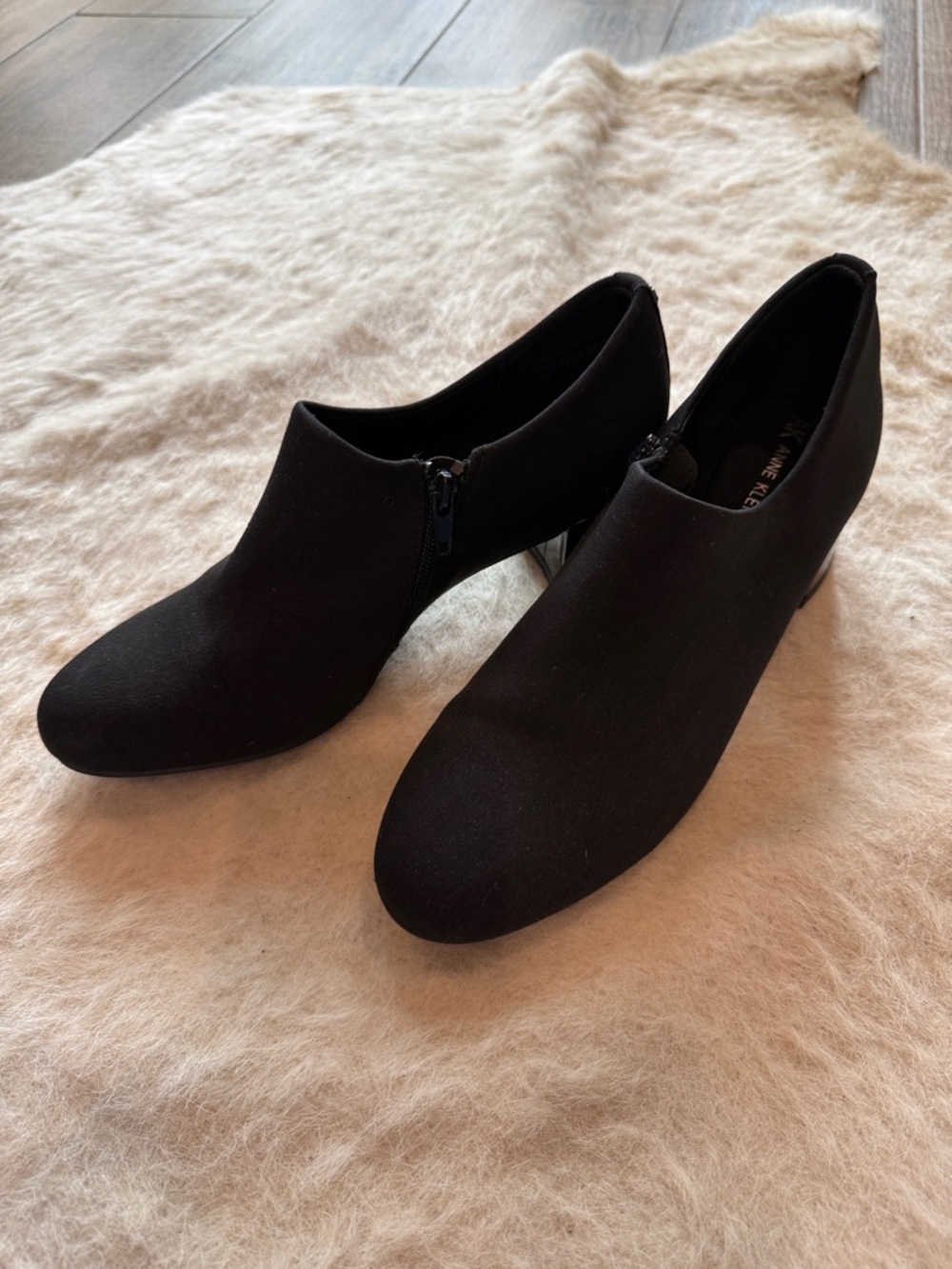 Anne Klein Black Slip-On Ankle Booties with Side Zip